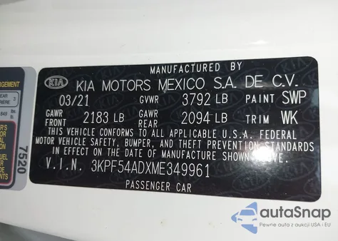 2021 Kia Forte Ex из США, поврежденный, VIN 3KPF54ADXME349961